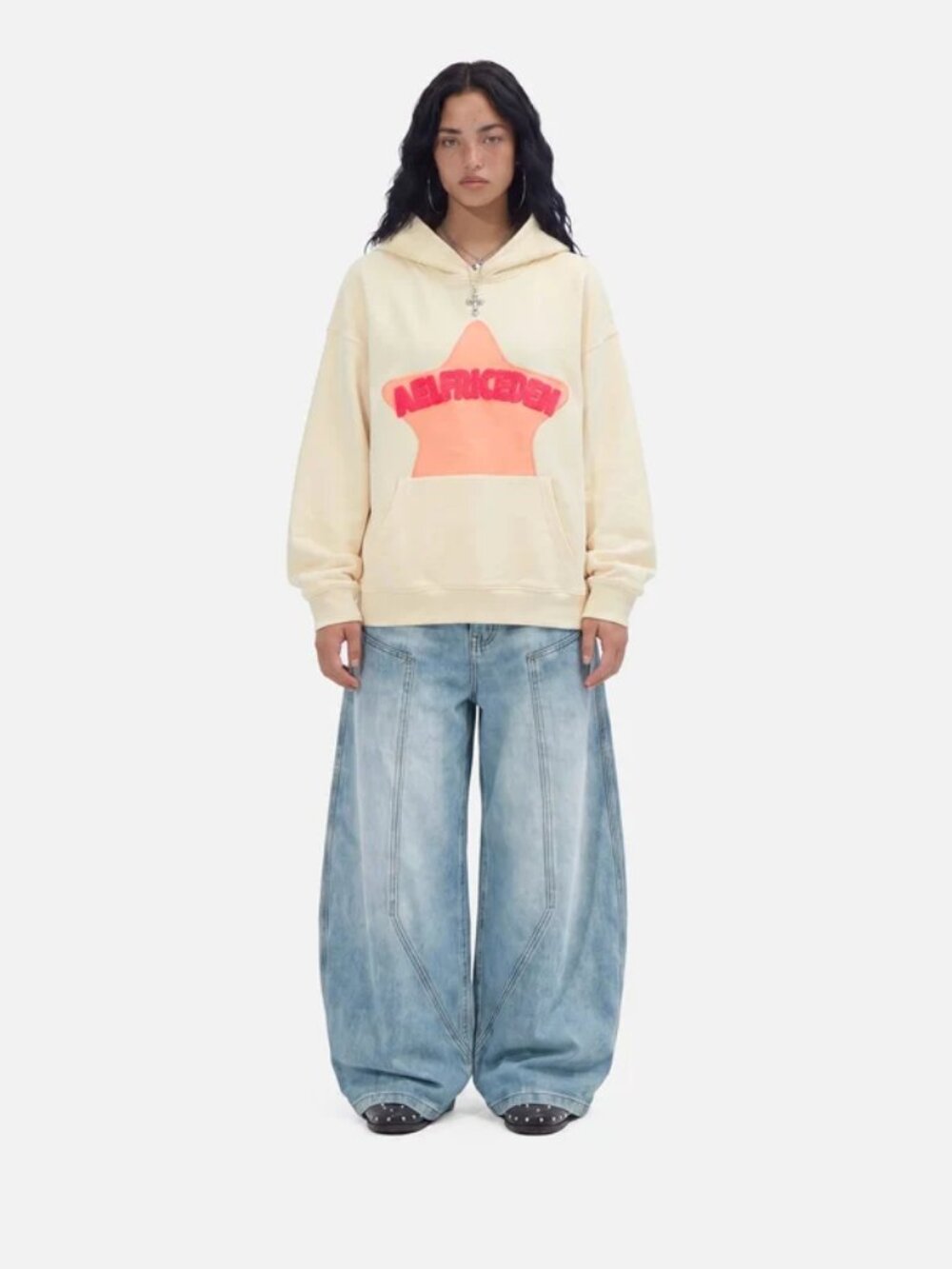Aelfric Eden Vintage Embroidered Eden Star Hoodie ivory oversized sweatshirt L - Picture 3 of 12